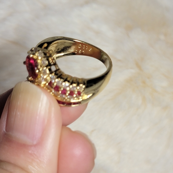 18 K ring with high-quality natural ruby, emerald, and diamonds. - Picture 6 of 6